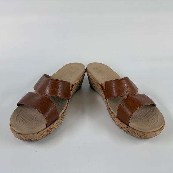 Crocs Women’s Brown Wedge Sandals Size 7 Slip-On Cork Platform Comfort - Picture 1 of 6